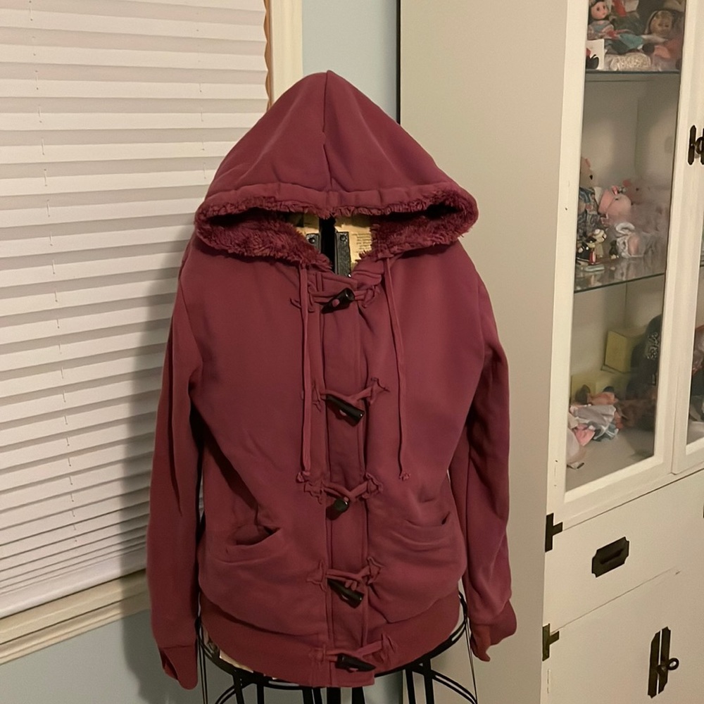 Roxy XL Fake Fur Lined Burgandy Hooded Sweatshirt